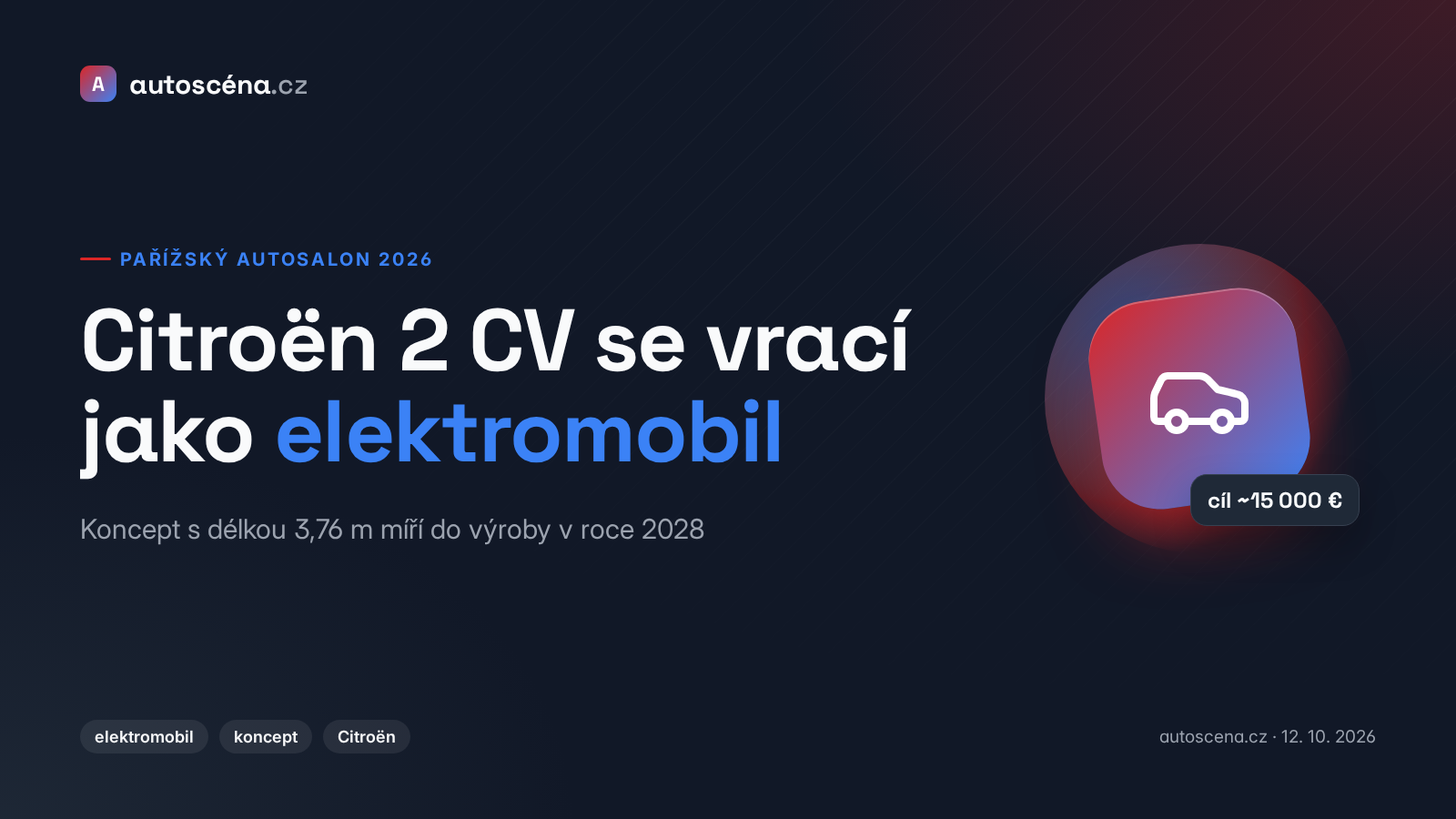 Citroën 2 CV se vrací jako elektromobil: koncept za 15 000 eur míří do výroby v roce 2028