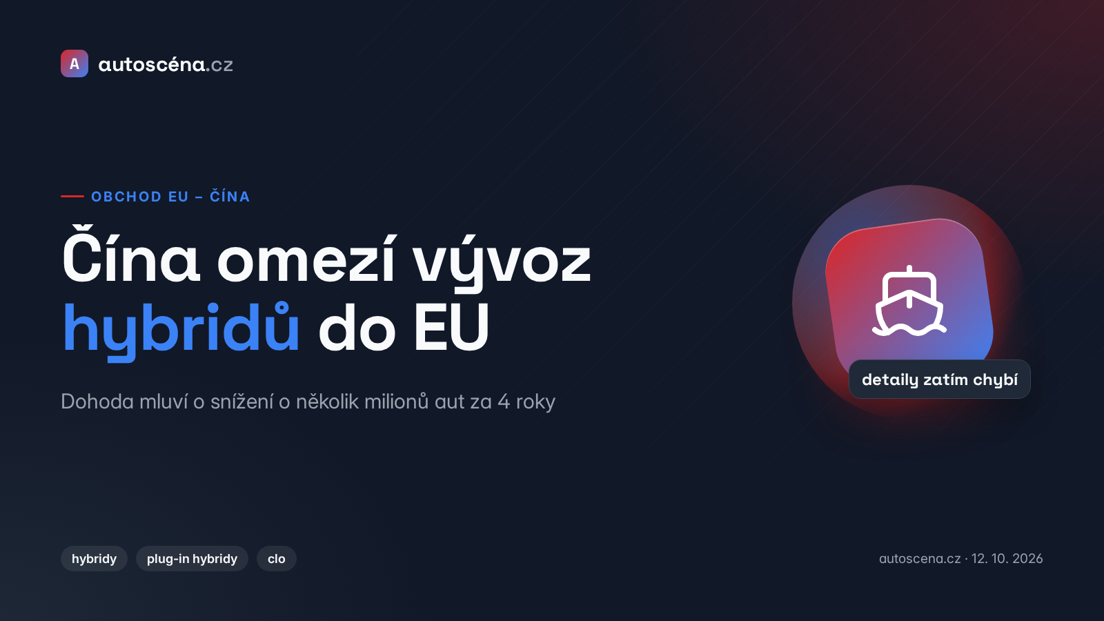 Čína omezí vývoz hybridů a plug-in hybridů do Evropské unie
