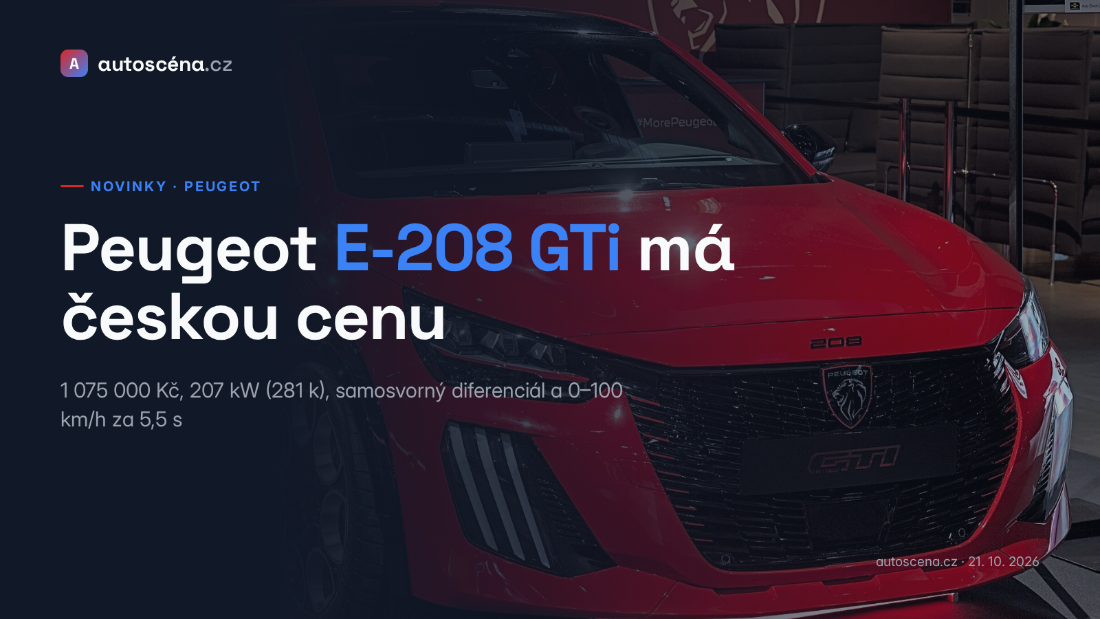 Peugeot E-208 GTi: cena v ČR 1 075 000 Kč, 281 koní