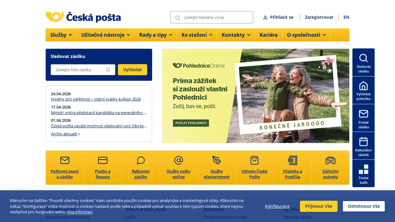 Screenshot Česká pošta