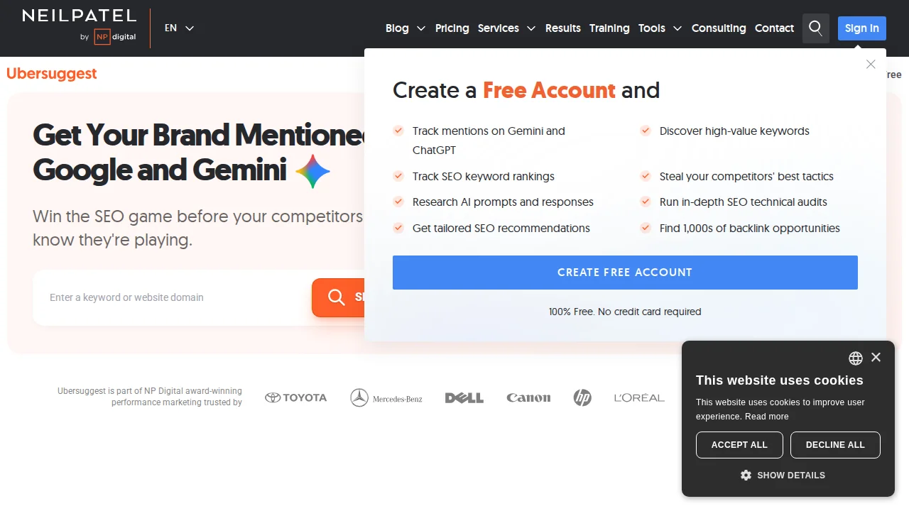 Screenshot Ubersuggest