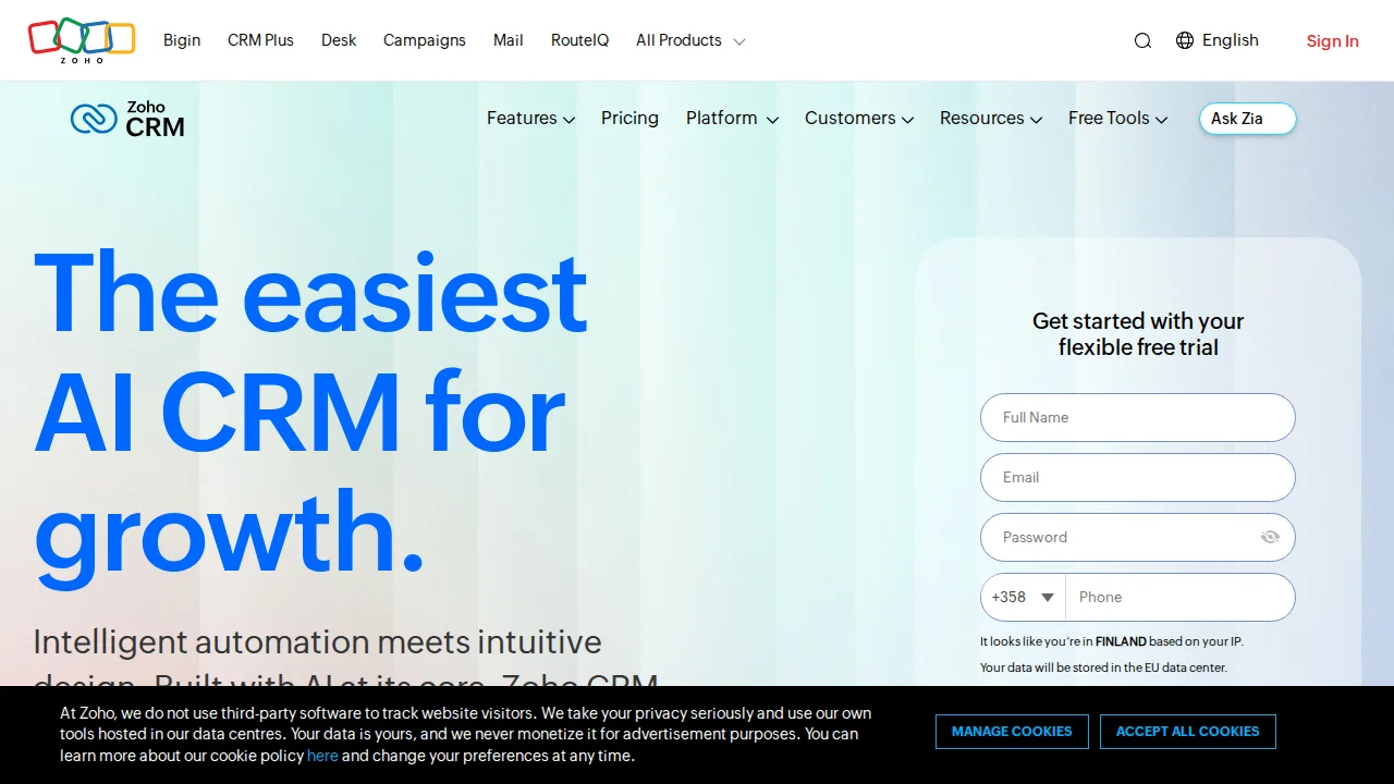 Screenshot Zoho CRM