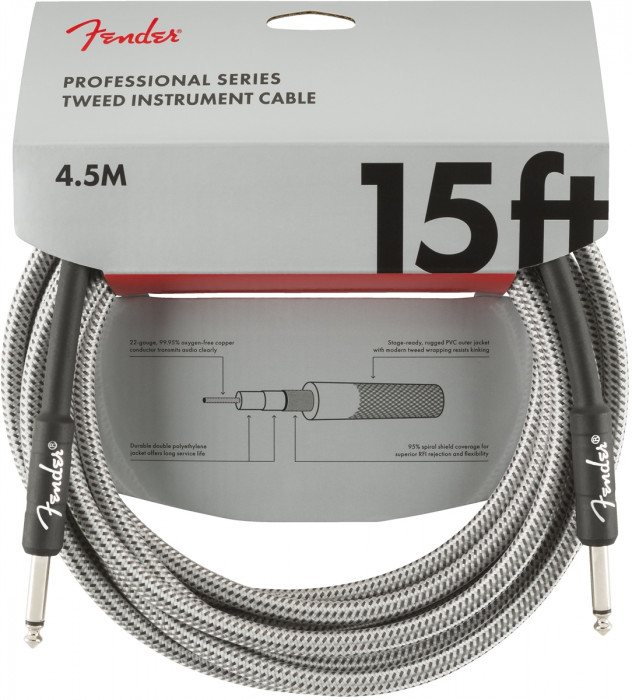 Fender Professional Series 15 Instrument Cable White Tweed
