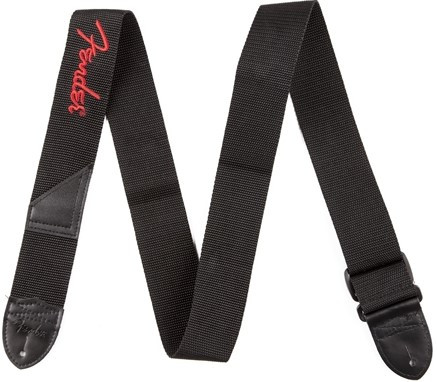 Fender Poly Logo Strap Red Logo Black