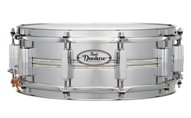 Pearl DUX1450BR/405 Duoluxe 14”x5” - Jupiter Alloy Chrome/Brass / Nicotine White Marine Pearl Inlays