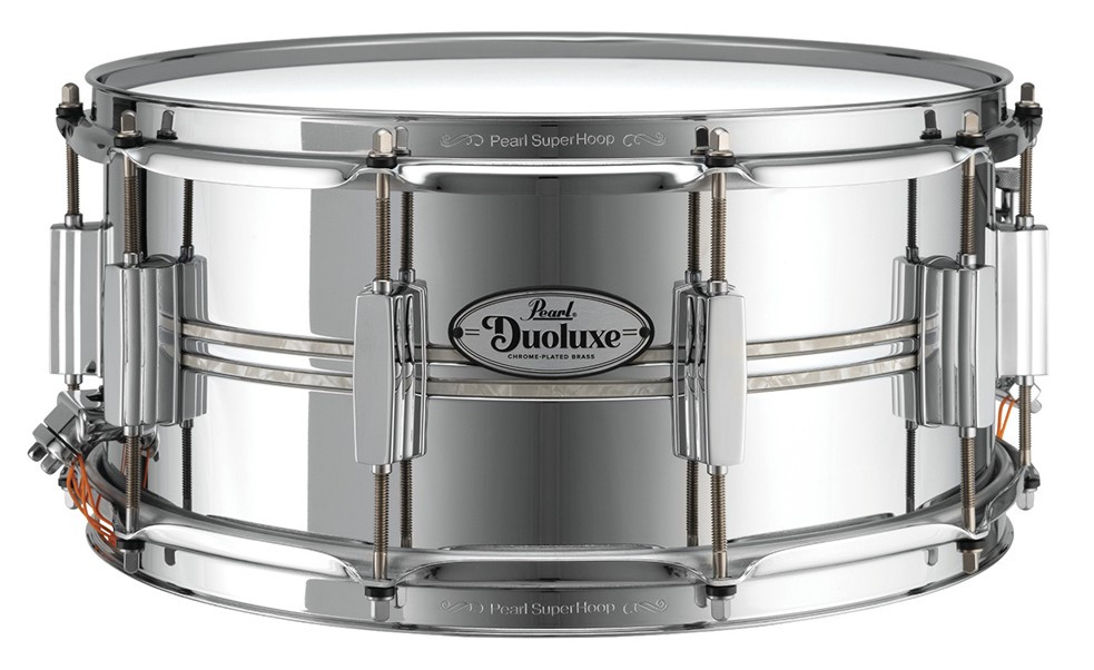 Pearl DUX1465BR/405 Duoluxe 14”x6,5” - Jupiter Alloy Chrome/Brass / Nicotine White Marine Pearl Inlays