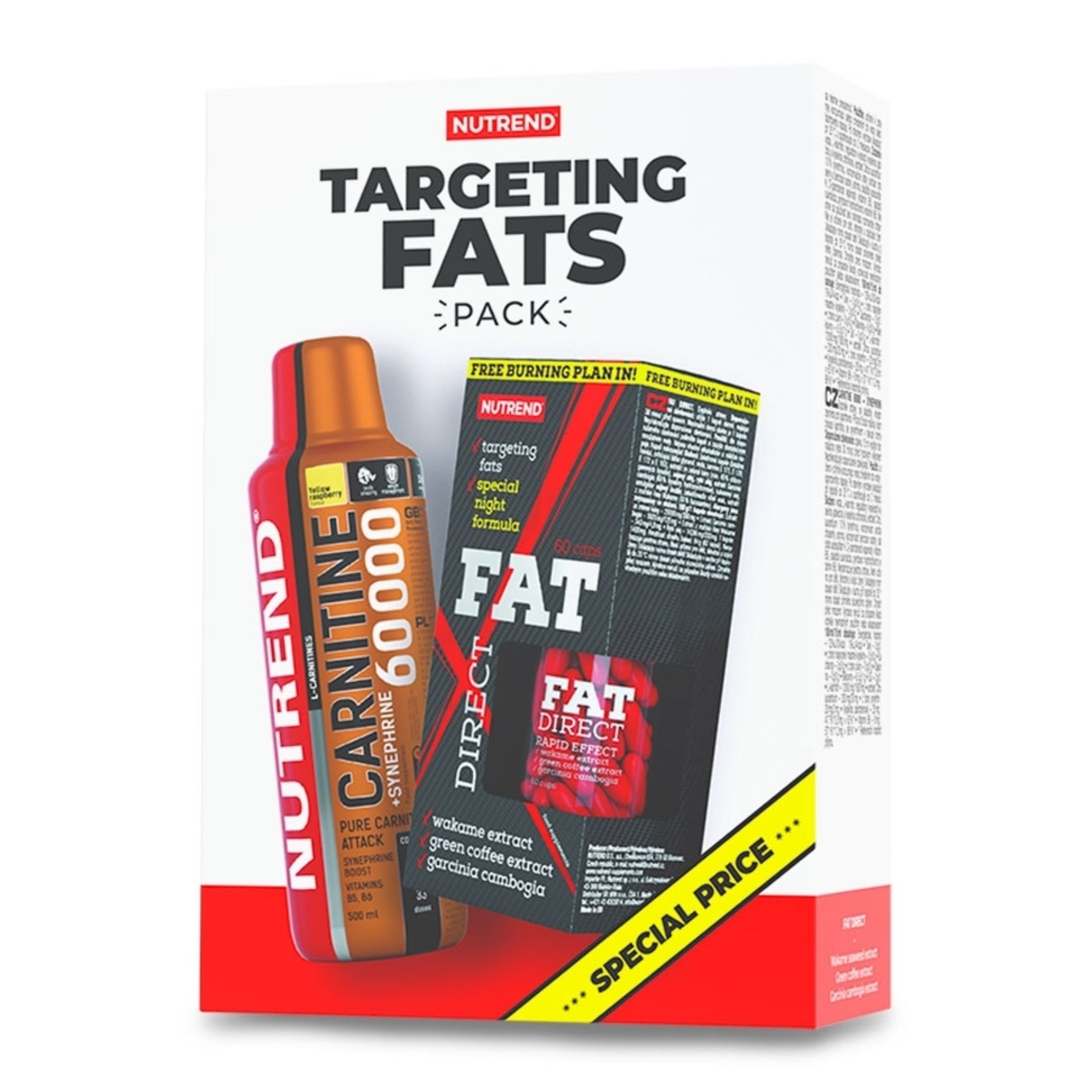 Nutrend Balíček Targeting Fats (Fat Direct 60 kapslí, Carnitine 60000 + Synephrine 500 ml)