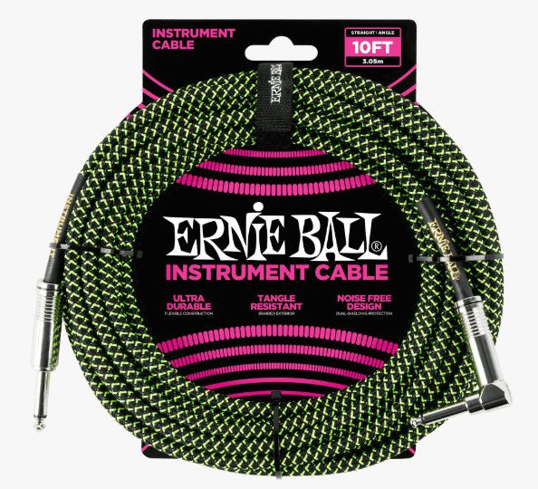 Ernie Ball P06077 Braided Cable 10 SA Black Green