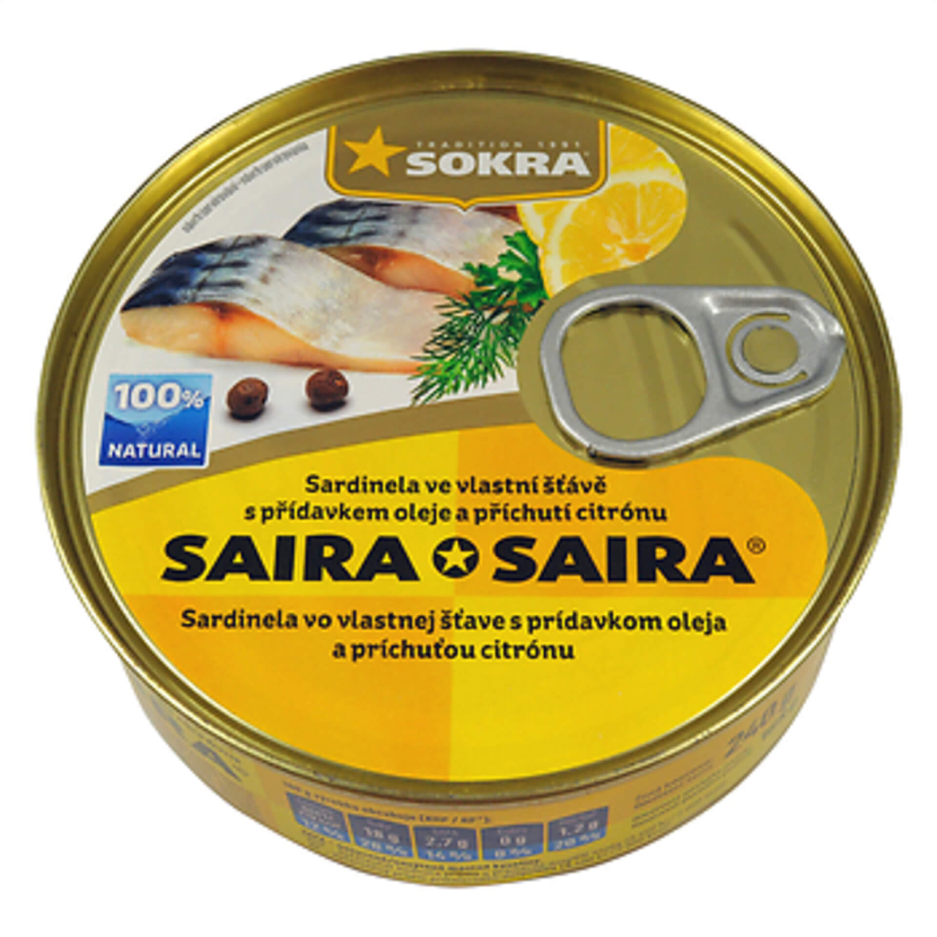 Sokra Saira Sardinela ve vlastní šťávě, citron 240 g