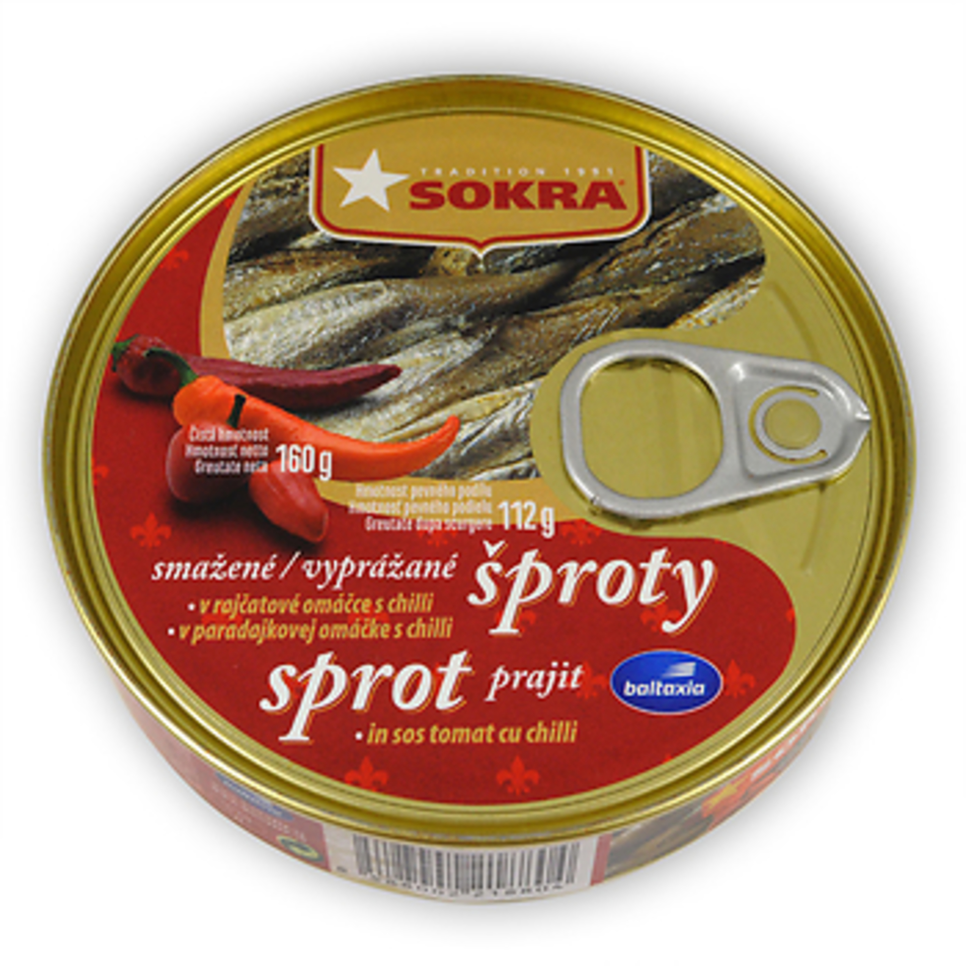 Sokra Smažené šproty v rajčatové omáčce s chilli 160 g