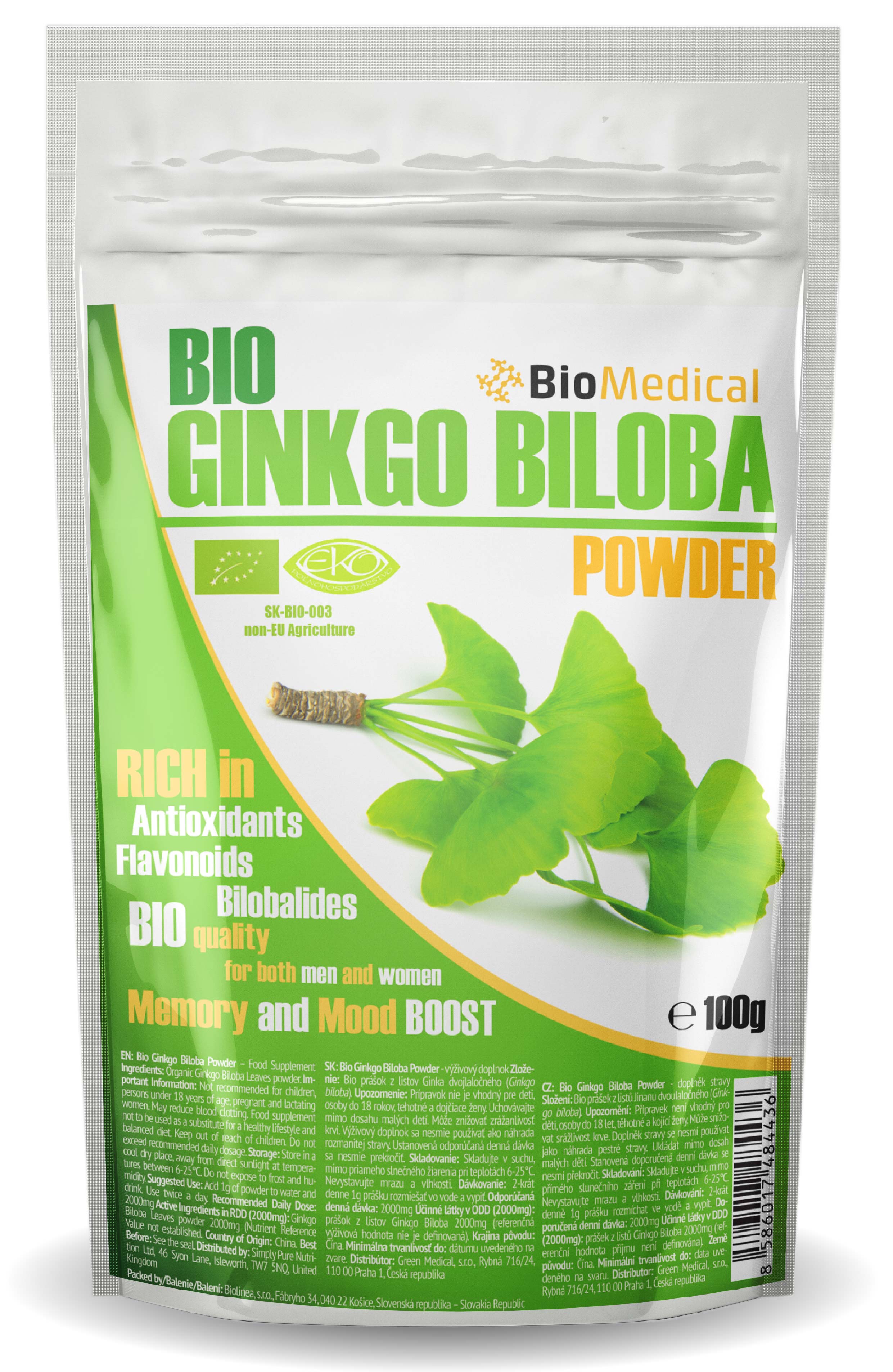 Bio Ginkgo Biloba Powder - Bio prášek z listů Ginka 100g