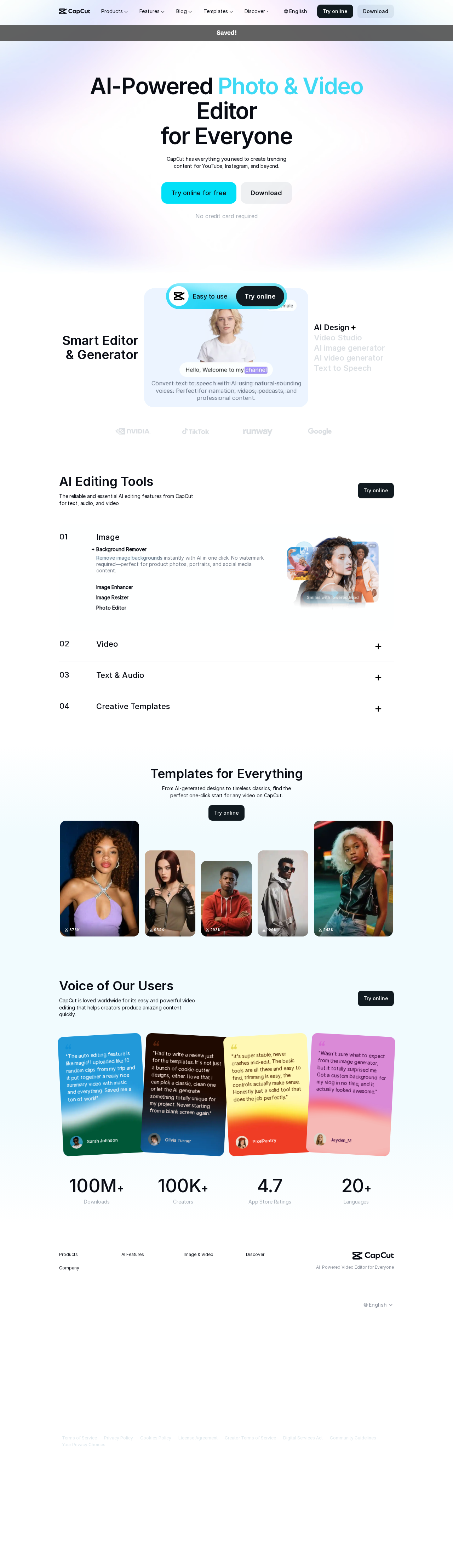 CapCut — hlavní stránka editoru